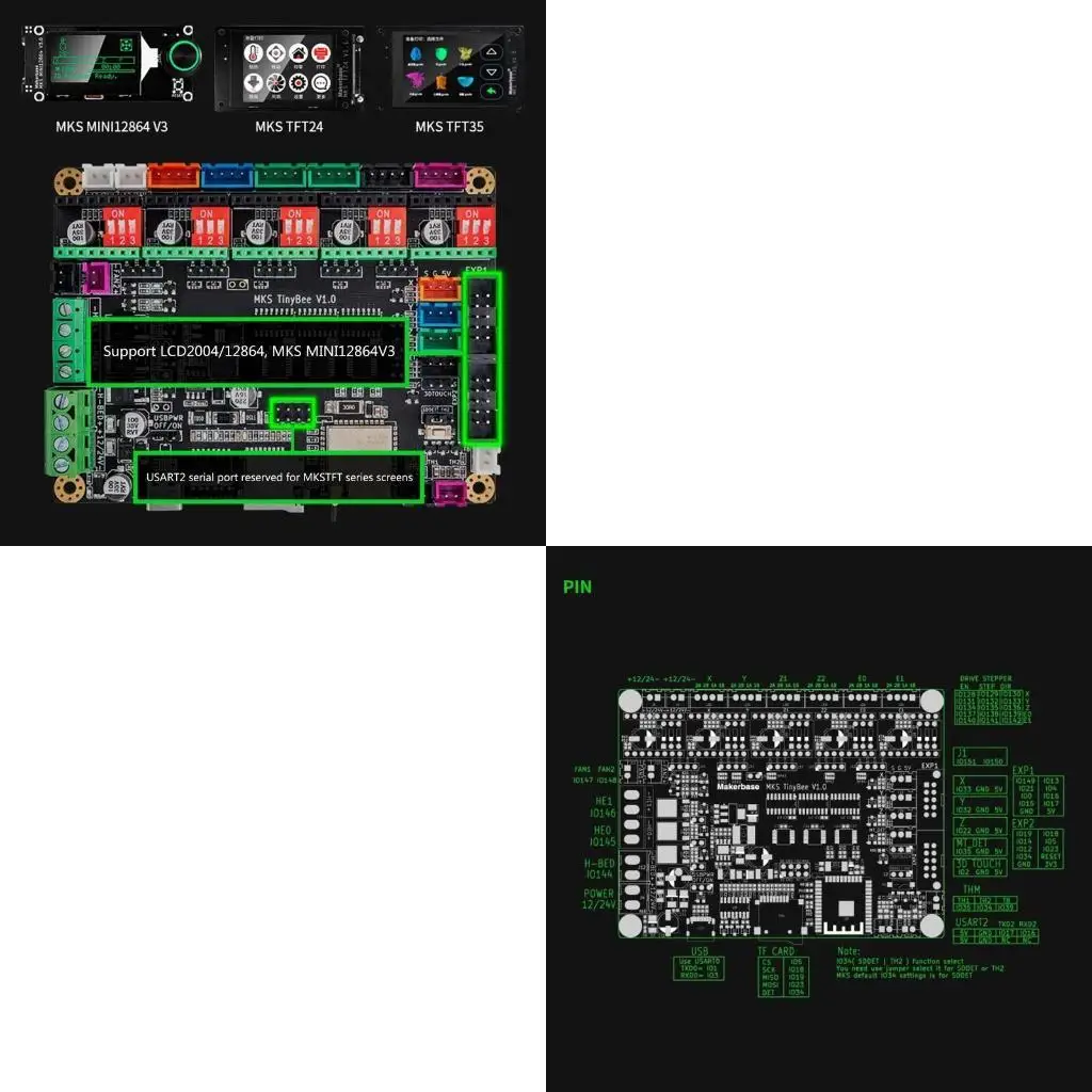 

652F MKS TinyBee Motherboard ESP32-Wroom-32U 8M Flash ESP32-D0WD-V3 Chip Dual 32 Bit Printer Controller