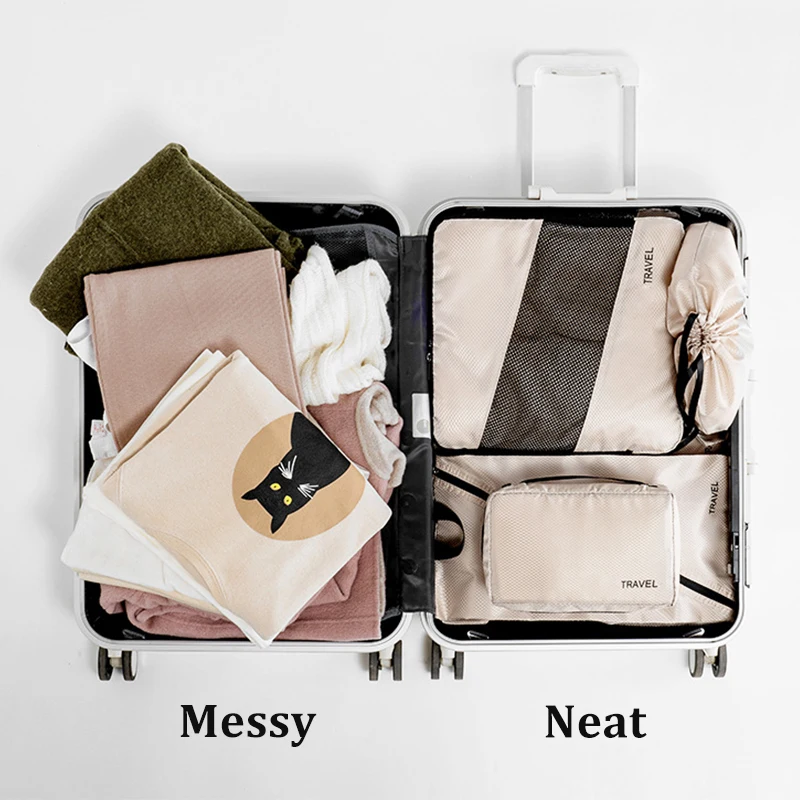 6pcs Compression Packing Cubes Waterproof Travel Suitcases Organizer Packing Cubes Set Organizer Storage Bags Pouch Compressible