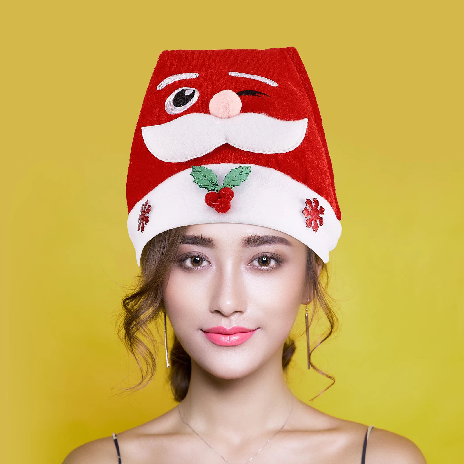 

Christmas Hat Santa Claus Hat Faux Festive Shine Beanie Winter Party Costume Dress Up Holiday Headwear Universal Fit