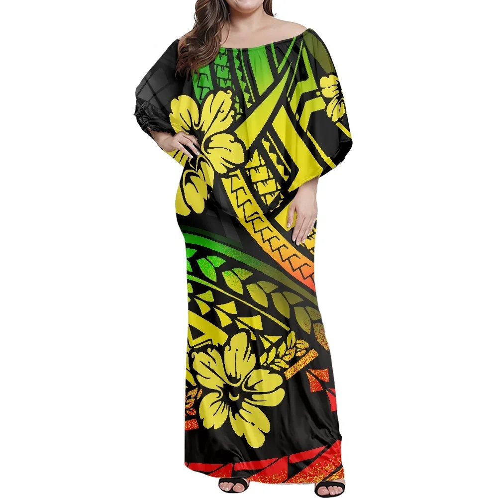 Samoan Puletasi Dress for Women, Club Robe, Polynesian Hibiscus, Island Dress, Holiday Maxi, Tattoo Prints, Party, Elegant Sexy