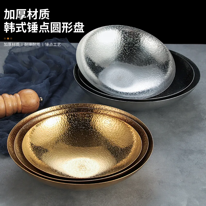 

Creative Korean-style stainless steel round bowl - golden color - suitable for home use - fruit salad bowl with a deep design