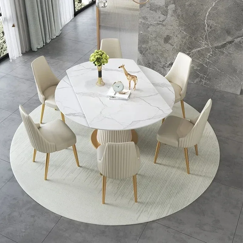 Modern Simple Light Luxury High-End Rock Slab Round Kitchen Table Household Marble Dining Table And Chair Combination