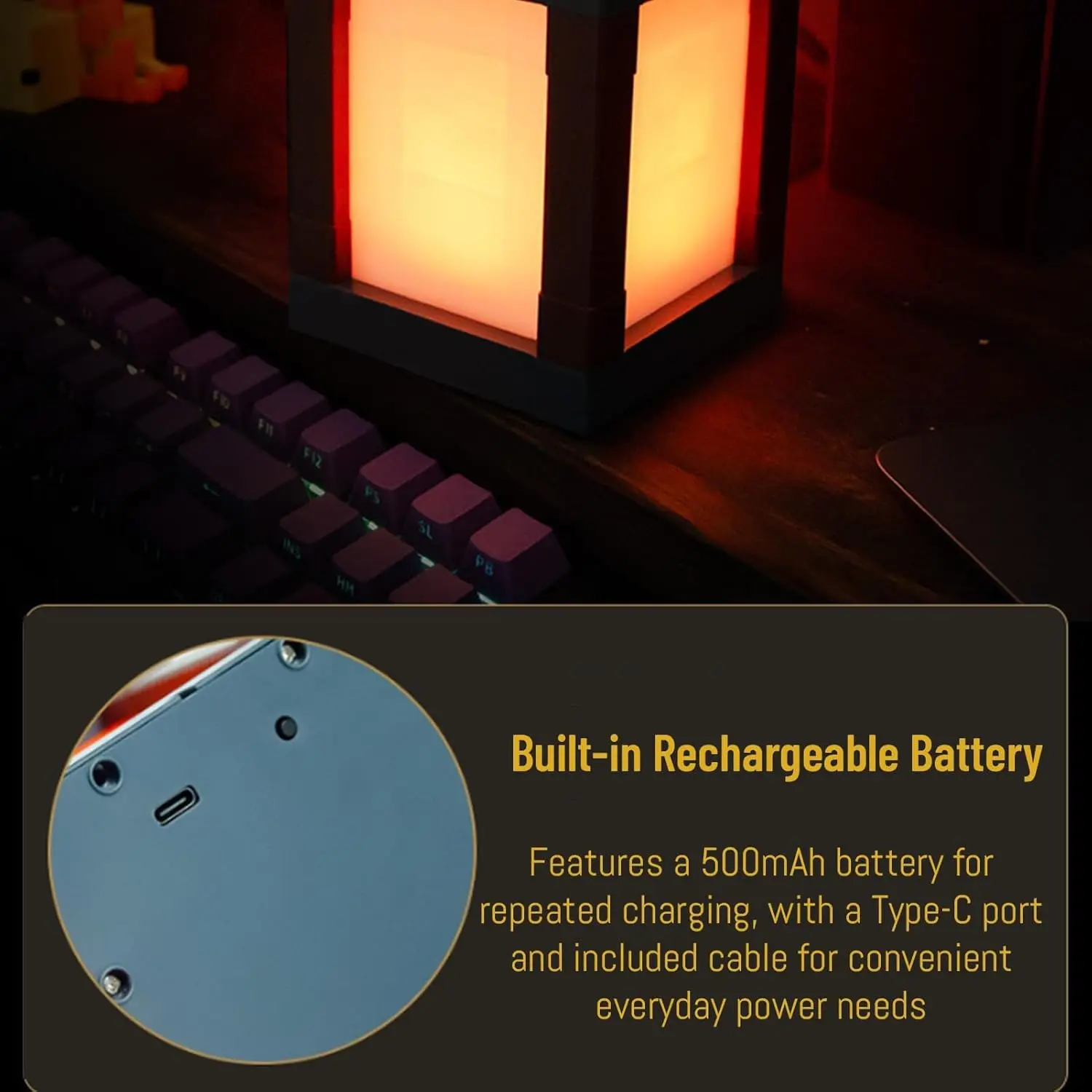 ضوء ليلي من Pixel Lantern - جهاز تحكم عن بعد RGB بـ 16 لونًا، تصميم قابل لإعادة الشحن عبر USB، مثالي لغرفة النوم، جدار غرفة الألعاب أو أدوات الطاولة