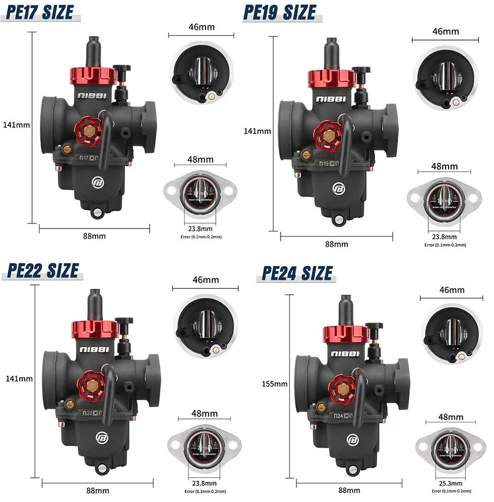 Nibbi Motorrad PE Racing Vergaser Schaum Luftfilter Kit PE17/19/22/24mm Jets Carb für Yamaha Suzuki 100-150cc Minimoto Pitbike – Detail 3