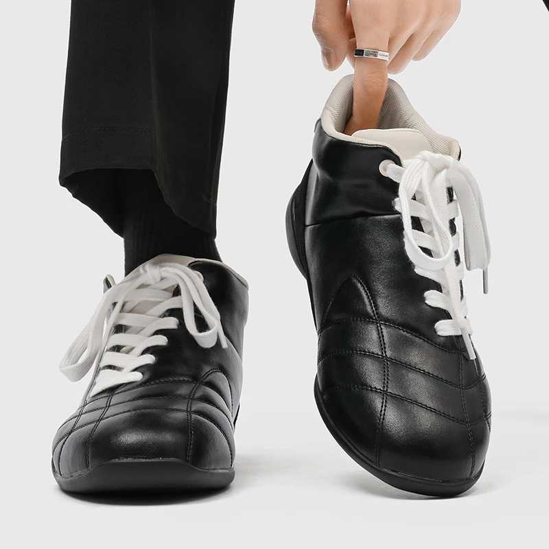 Autumn Winter Men Diamond Shaped Soft Surface Casual Shoes Color Blocking Diagonal Strap Personalized Fashionable Daily Wear