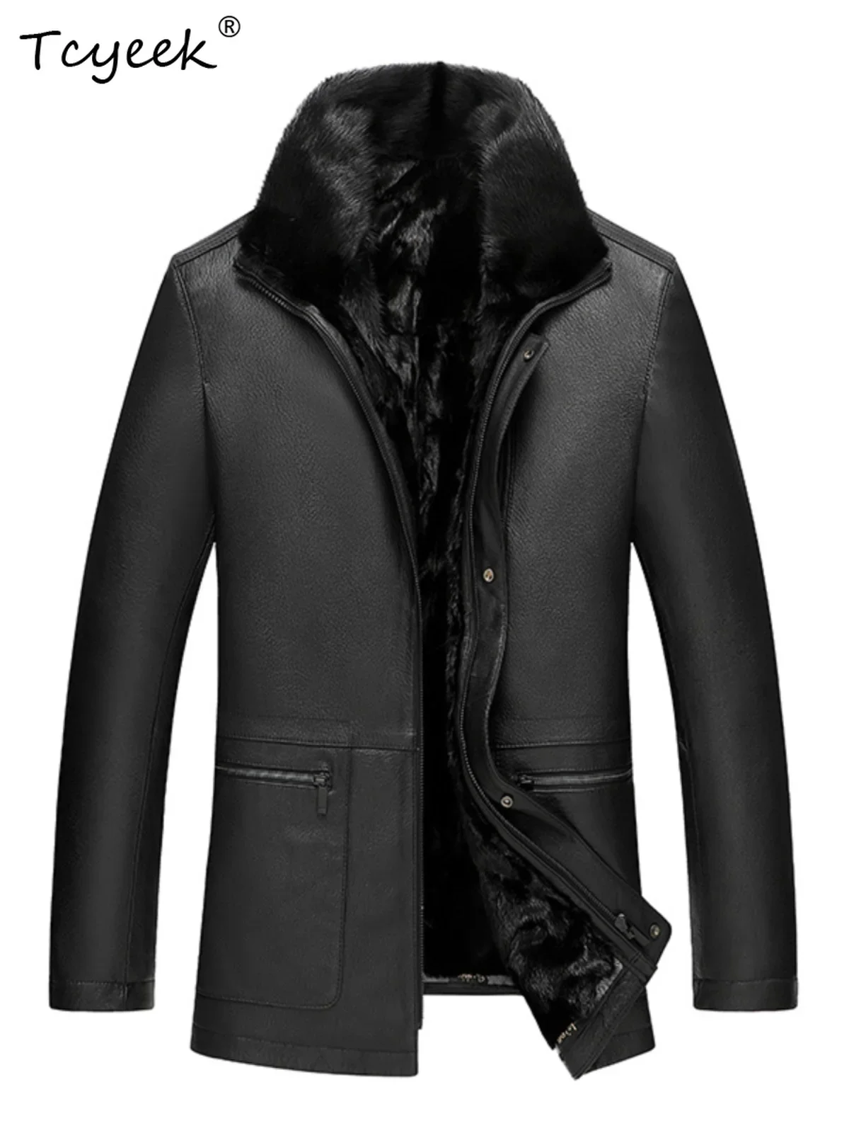 

Tcyeek Real Mink Fur Coat Top Layer Cowhide Mens Coats Warm Winter Clothes Mid-length Genuine Leather Man Jackets Куртка Мужская