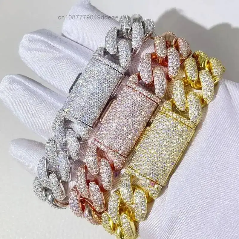 

Хип-хоп Iced Out Buss Down рэперские украшения 15 мм VVS кубинский браслет из муассанита