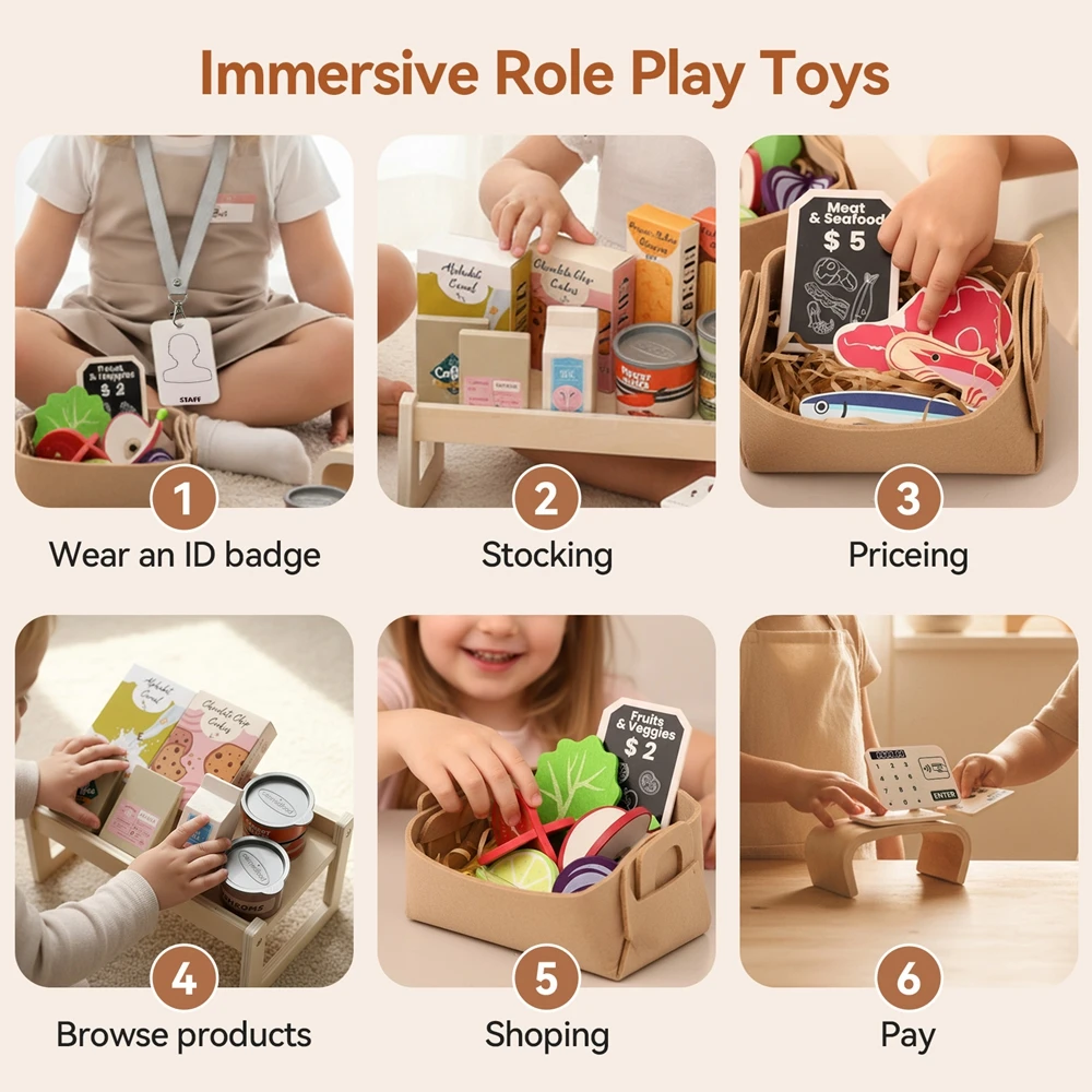Baby Educational Toys Playhouse, Shopping Toys Children's Interactive Simulation Supermarket Game Kid Wooden Vegetable Food Toy