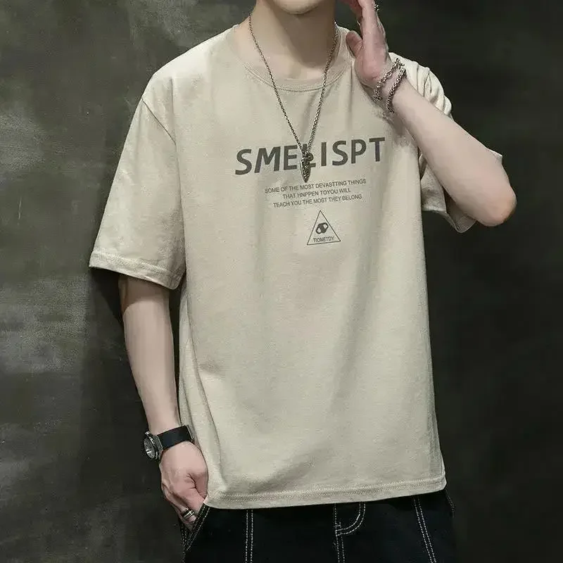 LIBIELIY Fashion O-Neck Short Sleeve Printed Letter T-Shirt Mens Clothing 2024 Spring Summer New Loose Casual Tops All-match Tee
