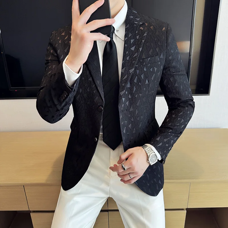 New British Style Korean Style Suit Jacket Business Formal Slim Fit Fashionable Printed Jacket Social Ball Groom Tailcoat Blazer