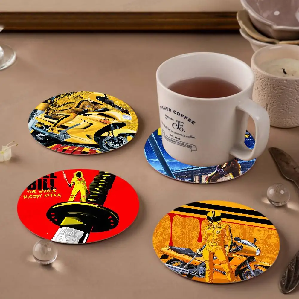 Movie K-Kill Bill Wood Coaster Set - Heat Resistant for Tea & Coffee, Home Cafe Decor Holiday Gift