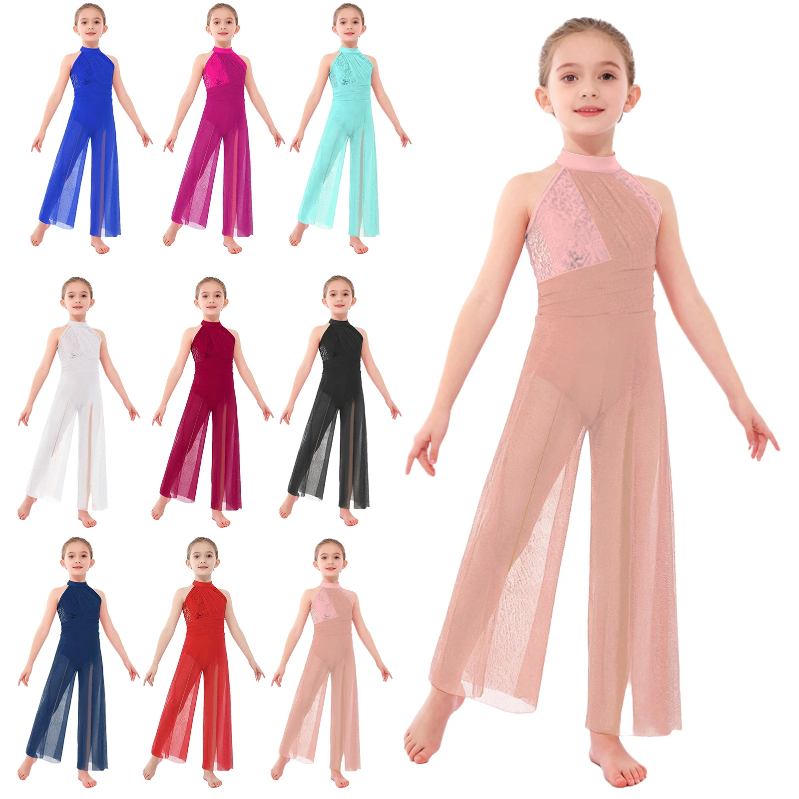 Mädchen Gymnastik- und Ballett-Einteiler Glänzender Pailletten-Jumpsuit für Moderne Zeitgenössische Lyrische Tanz-Performance Kostüme Tanzbekleidung – Detail 2