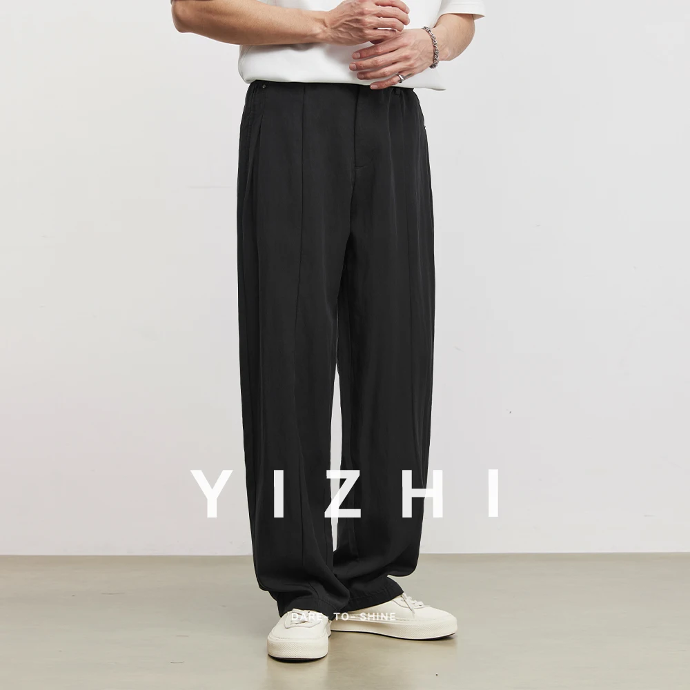 

Мужские легкие брюки из лиоцелла, не мнущиеся, повседневные, летние, новинка 2026, свободные, с 3D-драпировкой, дышащие, для города, широкие штанины