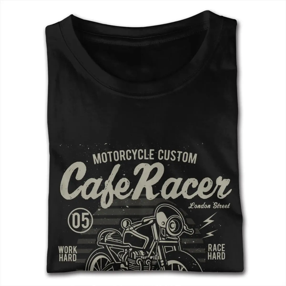 Black Cafe Racer Motorcycle Tshirt for Men Custom Made Short Sleeve Cotton Round Neck Tee Shirts