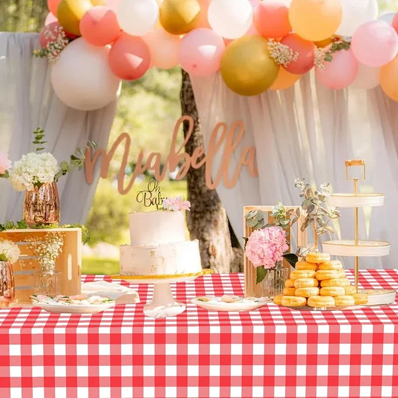 2/6Pcs Red Checkered Tablecloths, 54 x 108'' Plastic Table Covers, Disposable Tablecover for Party Picnic