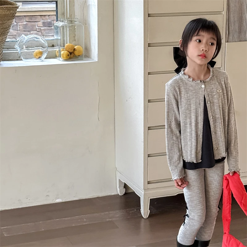 2025 Korean Children's Clothing Spring Collection Baby Kids Korean Version Set Girls' Cardigan Jacket+leggings Two-piece Set