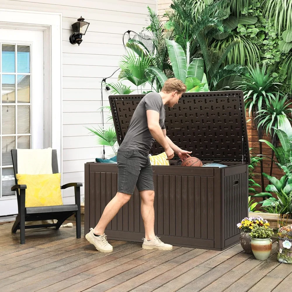 

260 Gallon Extra Large Deck Box, Double-Wall Resin Outdoor Storage Box with Flexible Divider for Patio Cushions Pool