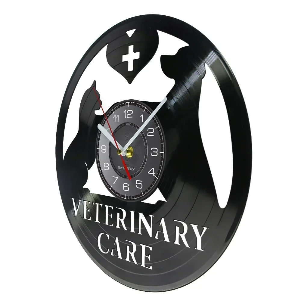 Dog Cat Veterinary Care Vinyl Record Wall Clock Veterinary Clinic Wall Art Decorative Wall Watch Pet Vet Care Animal Lover Gift