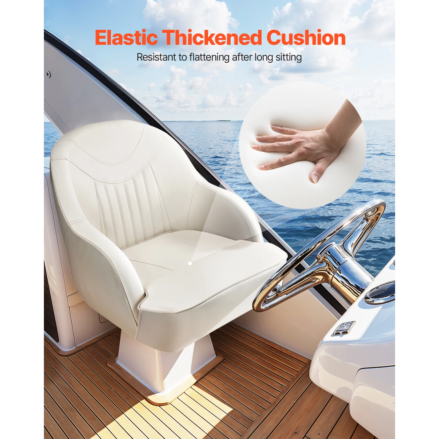 SucceBuy Boat Seat High/Low Backrest Boat Seat Captain Bucket Seat with Thickened Sponge Cushion&Waterproof PVC Leather for Ship image 5