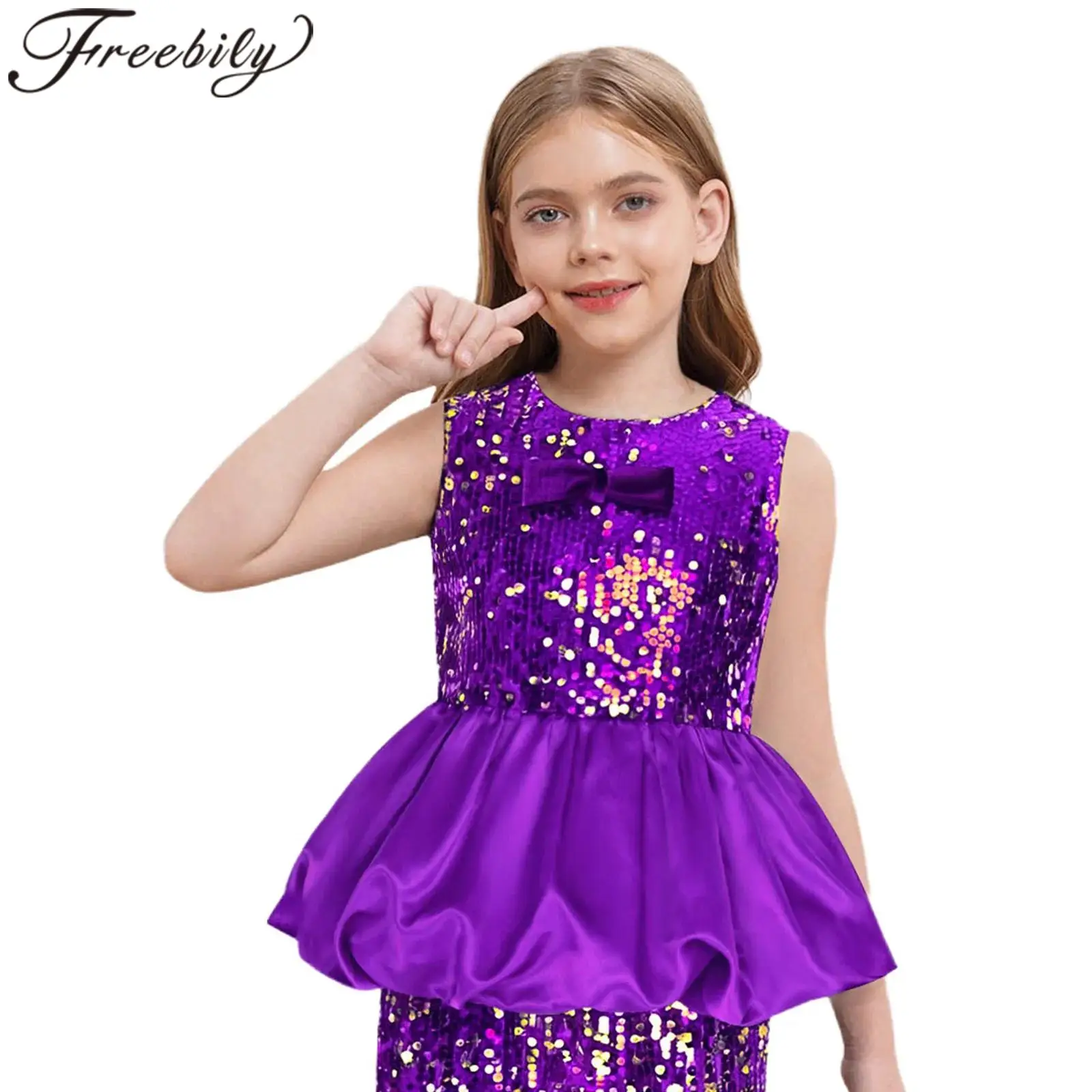 

Детская танцевальная праздничная одежда, майка с блестками для девочек, костюмы для джазовых танцев, дискотеки, блестящая одежда для рейва, топы, детская уличная одежда