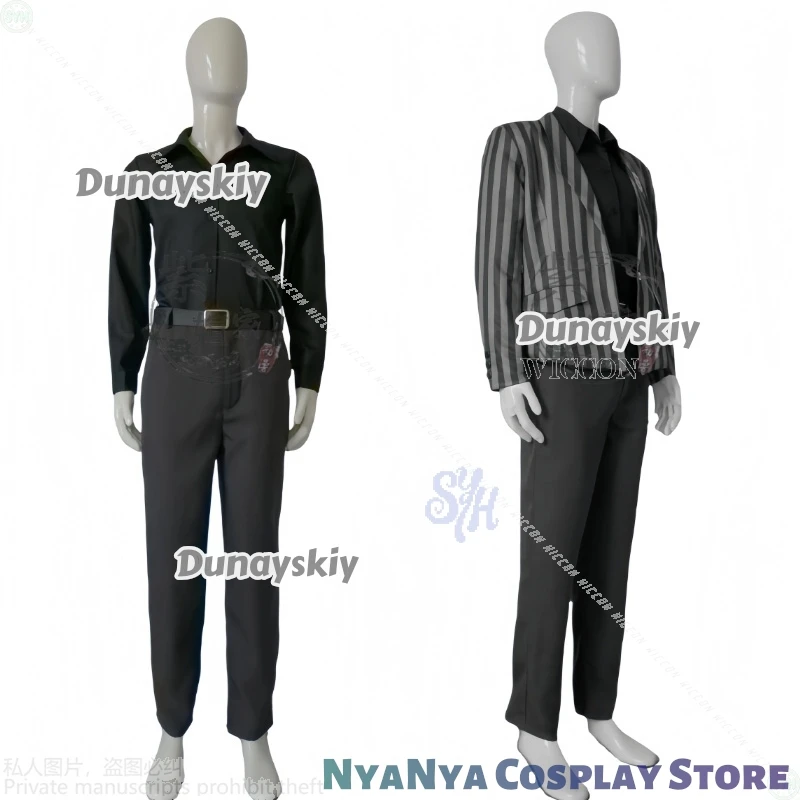 ชุดคอสเพลย์ Vergilius จากอนิเมะเกม Limbus Company สีดำเทาลายทางสไตล์โกธิค ชุดยูนิฟอร์มสุดเท่ ชุดแฟนซีสำหรับงานปาร์ตี้ฮาโลวีน