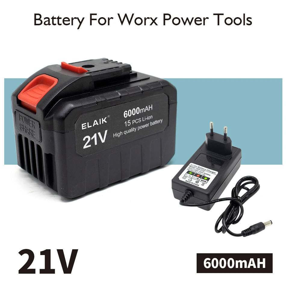 21V 6AH 4AH high-power durable lithium battery, charger, suitable for Worx 21V series electric tools, high-pressure water guns