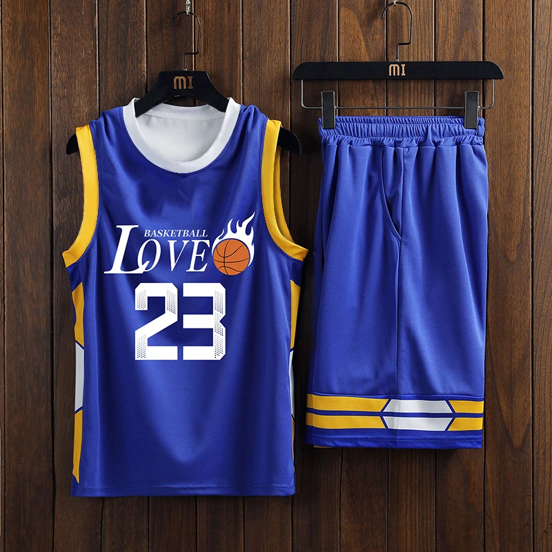 Summer Men\'s 23 Basketball Jersey Set Club Training Clothes Quick drying Breathable Mesh Material Tank Top Shorts Set