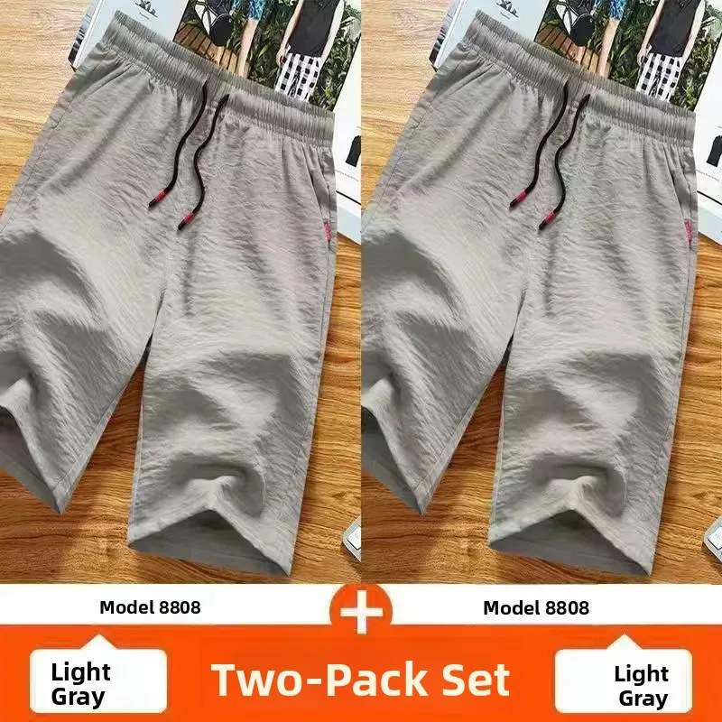 

Casual Men's Thin Cotton Linen ort Pants Summer Spor Loose Fit Qui Dry Breathable Five-Quarter Length Youth Active Wear