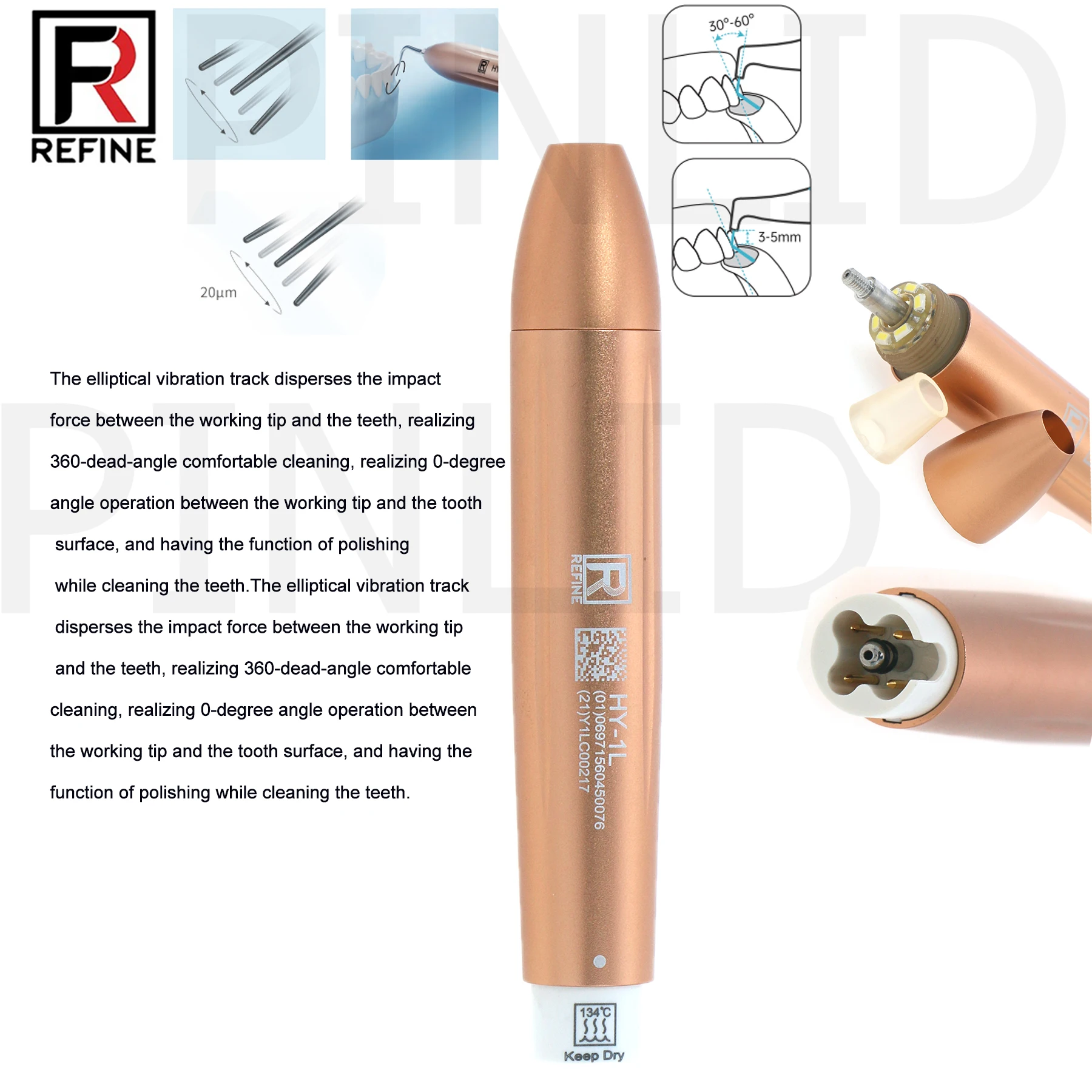 Refine HY-1L Ultrasonic Scaler LED Handpiece Autoclavable Compatible with EMS