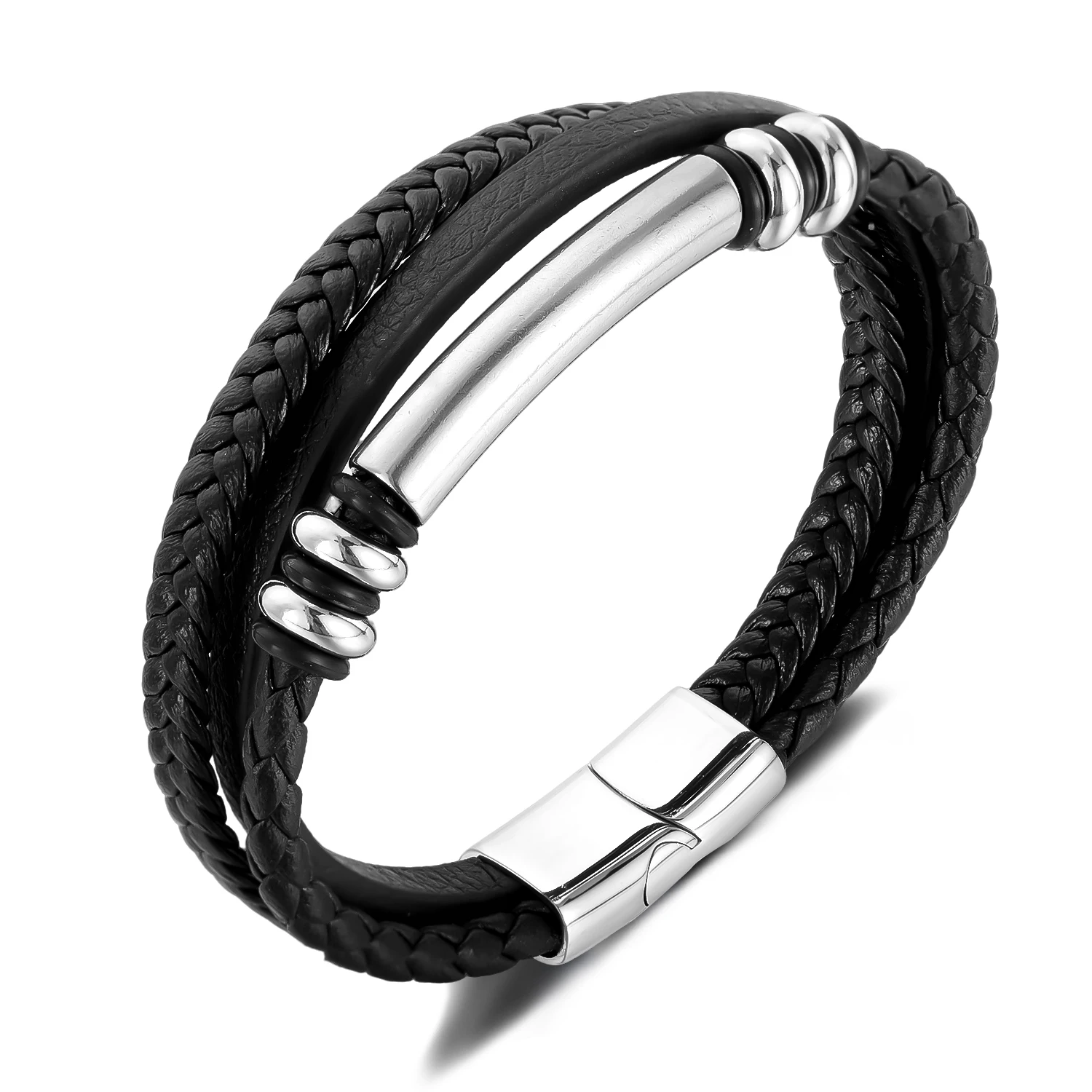 

Men’s Multi-Layer Leather Bracelet – Vintage Hip Hop Style Wristband with Stainless & Titanium Steel, Creative Fashion Design
