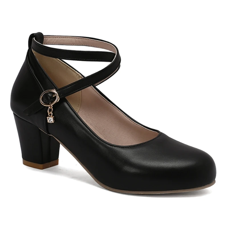 

Women's Mary Janes Shoes Medium White Heels 2025 Spring Ankle Strap Black Heeled Office Wedding Dance Shoes Dress Pumps Elegant
