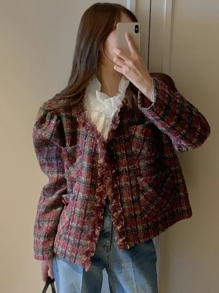 

Dongda Gate 2025 Autumn New Sle ort Tailored Suit Coat round Ne Lace Trimmed Ladylike Small Fraance Sle Outerwear