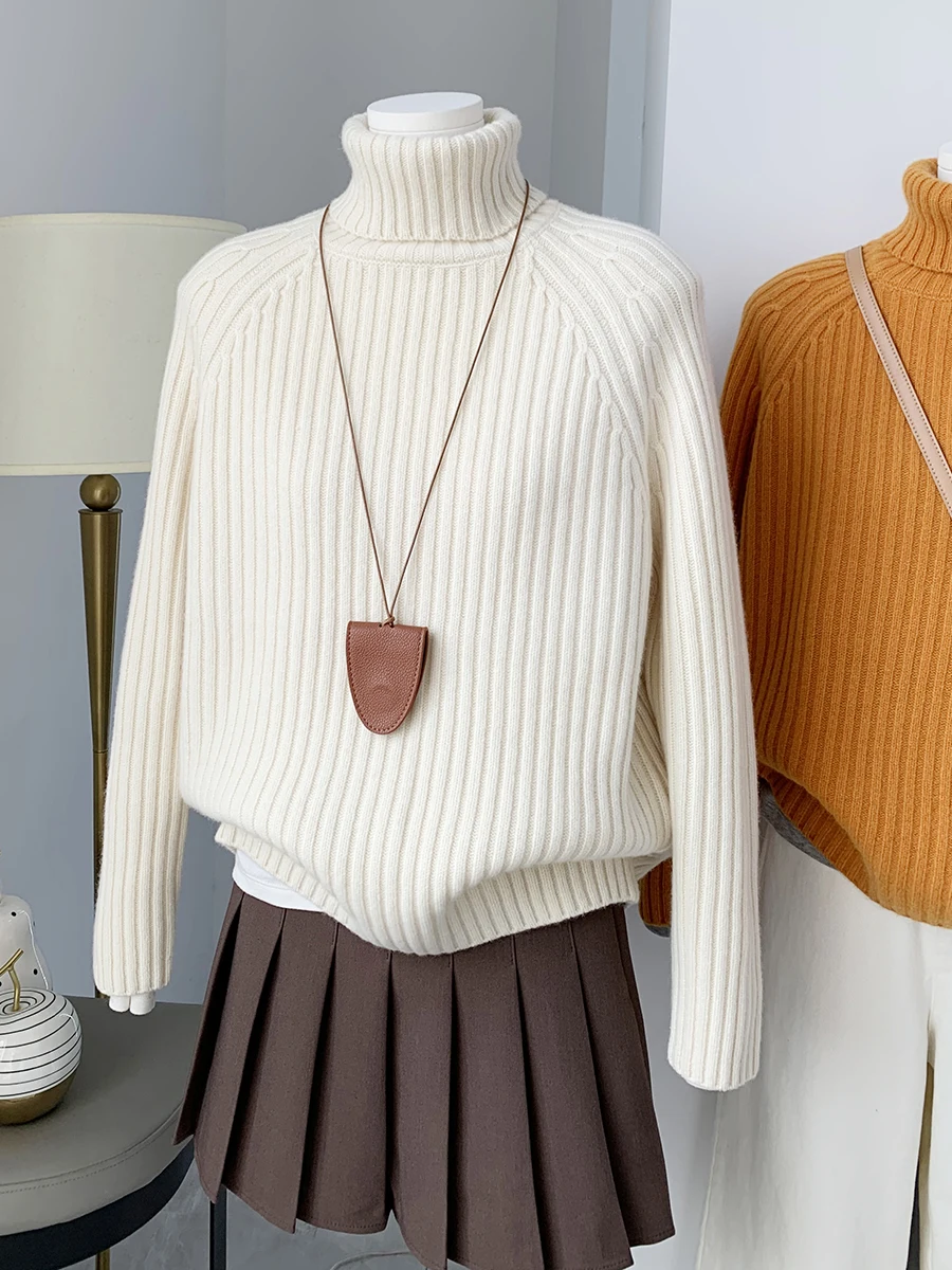 

Женский вязаный свитер с высоким вырезом, полосатый пуловер Lazy Sle, теплая внутренняя одежда, основа irt, осень-зима, Новое поступление, свободный крой