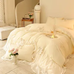 Chic Ruffle Lace Edge Sweet Princess Style Nature Soft Skin Friendly 4pcs Bedding set Bed Sheet Pillowcases Twin Queen King
