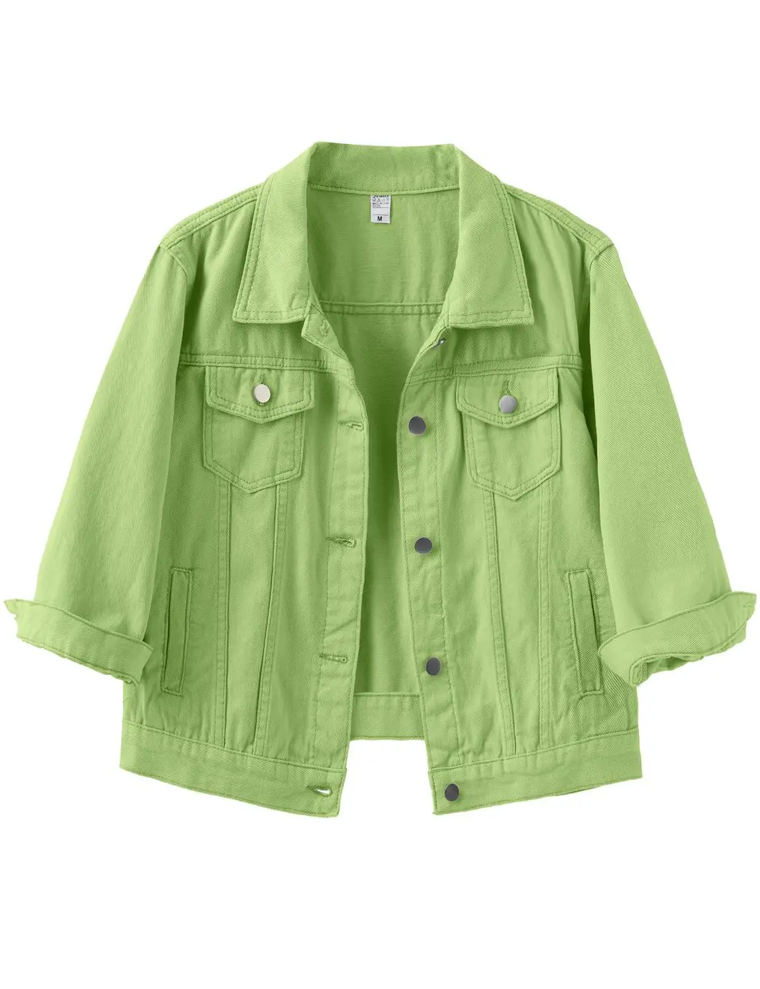 Women Autumn Denim Coat Turn Down Collar Single Breasted Pockets Three-quarter Sleeves Lady Coat Street Short Jackets for Female