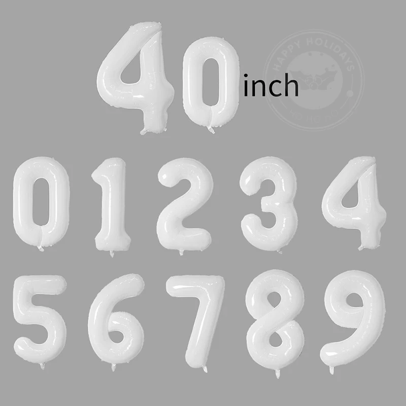 New 40inch Pure White Number Balloons Birthday Party Anniversary Decorative Aluminum Film Balloon 0-9 Giant Inflatable Globos