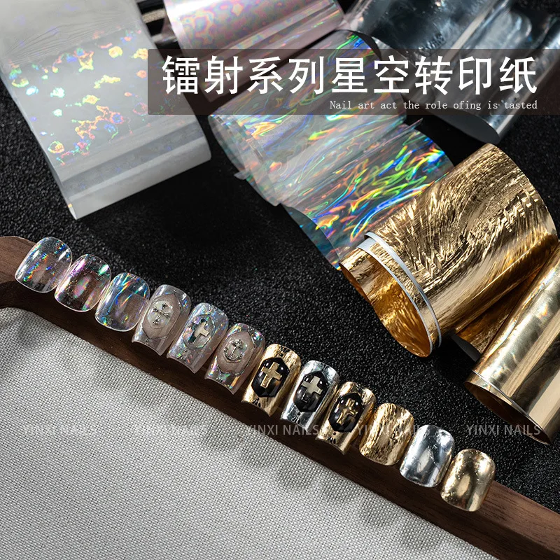 ฟอยล์ตกแต่งเล็บลายโลหะ 50 ซม. 1 ชิ้น สำหรับกระดาษทรานเฟอร์ลายกุหลาบทอง สติ๊กเกอร์ติดผิว ฟอยล์หุ้มเล็บ ตกแต่งเล็บ