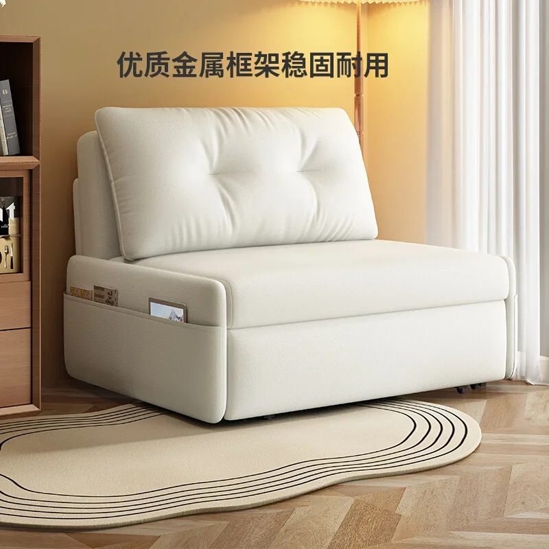 Cat scratching leather sofa bed foldable multi-functional small apartment without armrests cream wind single double dual-purpose