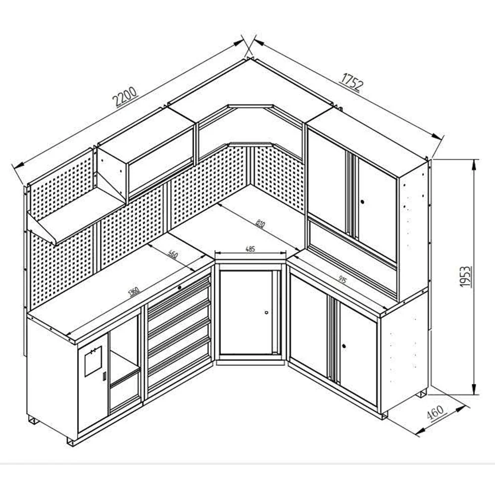 Garage Metall Eckkasten Kombination Werkzeugschrank Garage und Werkstatt Werkzeugkästen und Lagerschrank Stahlwerkbank