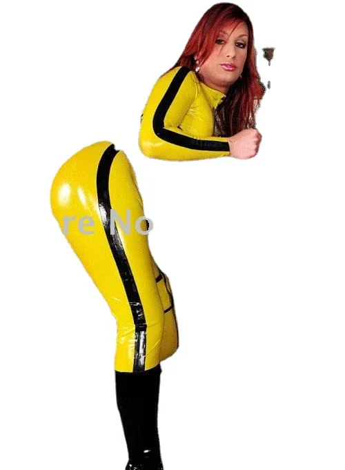 100%Latex Rubber fetishism/Full Cover/Yellow racing uniforms, black trim/Does not include belt clip