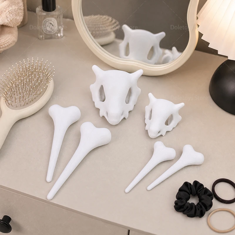 3D-gedruckte Cubone-Figur, Anime-Haarschmuck in Form eines Knochens, Punk-Schädel, elegante Haarnadeln, Cosplay, Halloween-Dekoration