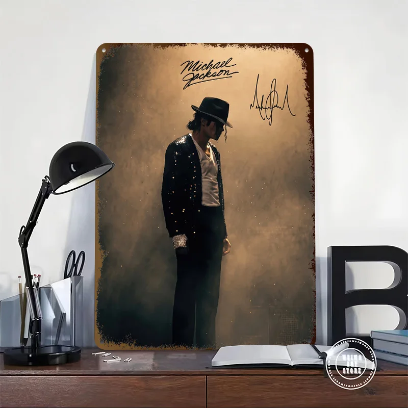 Michael Jackson With Autographs 3D Printed Texture Poster Personalized Wall Art Retro Metal Tin Signs for Mancave Decoration