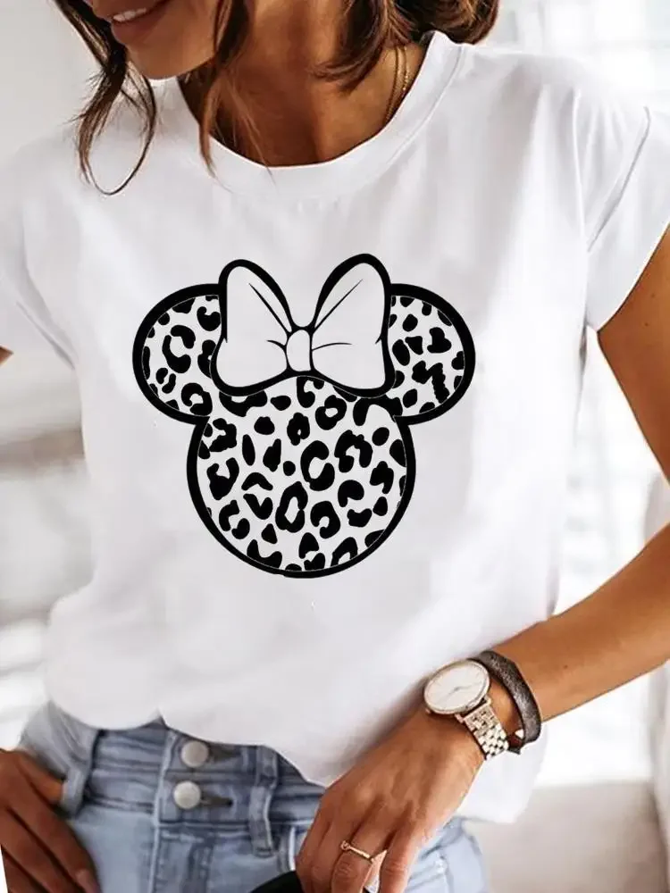 Mickey Mouse Lady Casual Graphic Women T-shirts Cartoon Top Y2K Sweet 90s Cute Clothing Tee Female Printed Fashion Clothes