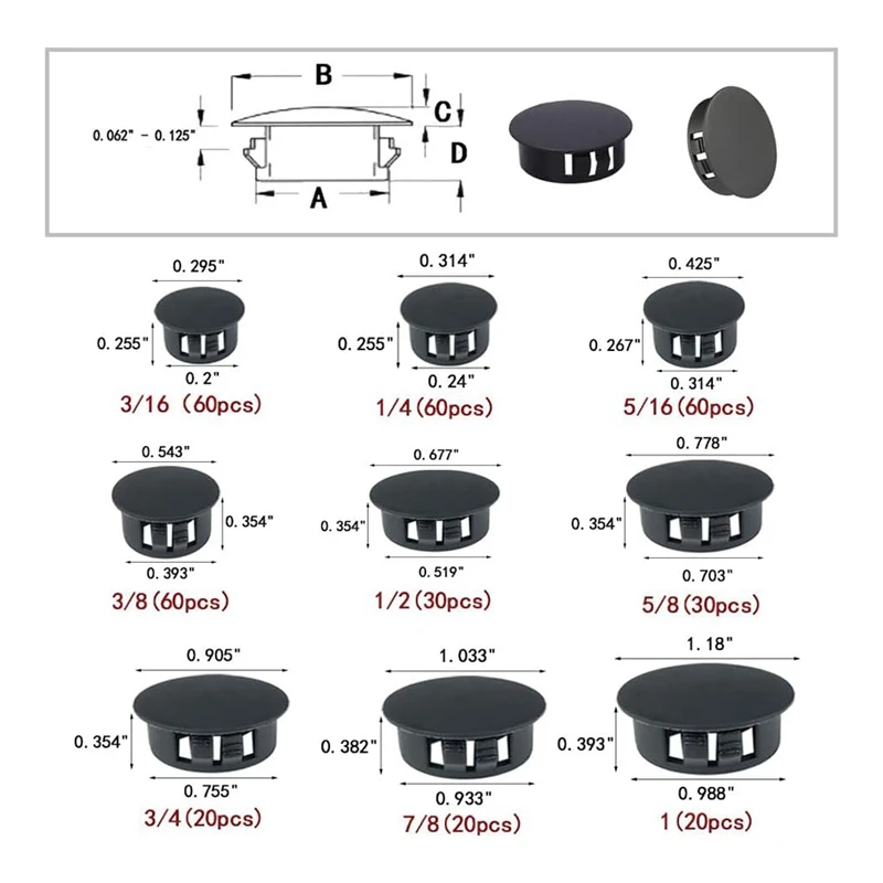 PORK-360 шт., 9 размеров, пластиковые заглушки для отверстий, заглушки для отверстий заподлицо, трубка с фиксирующим отверстием, труба для ограждения мебели