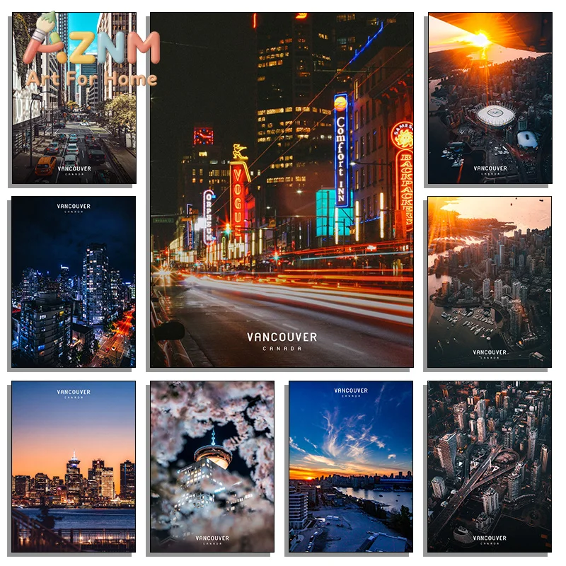 Travel City Vancouver Art Canvas Painting And Print Poster Aurora Mountain Wall Art Pictures for Living Room Home Decor Unfra