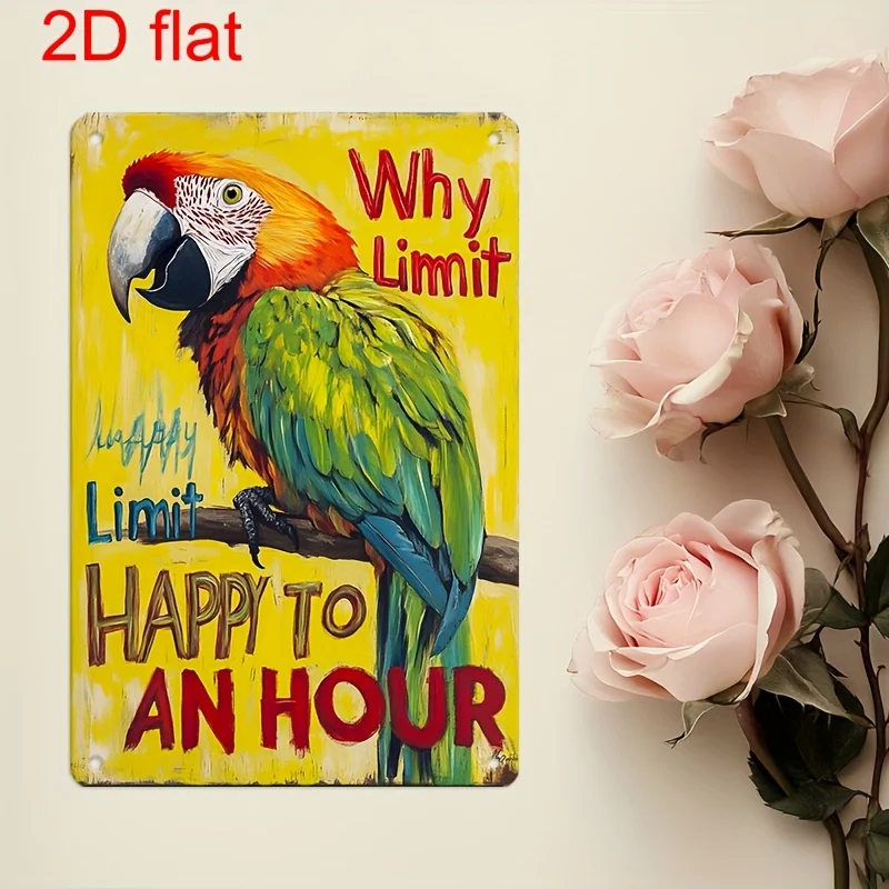 Vintage Metal Wall Sign with Parrot,Humorous 