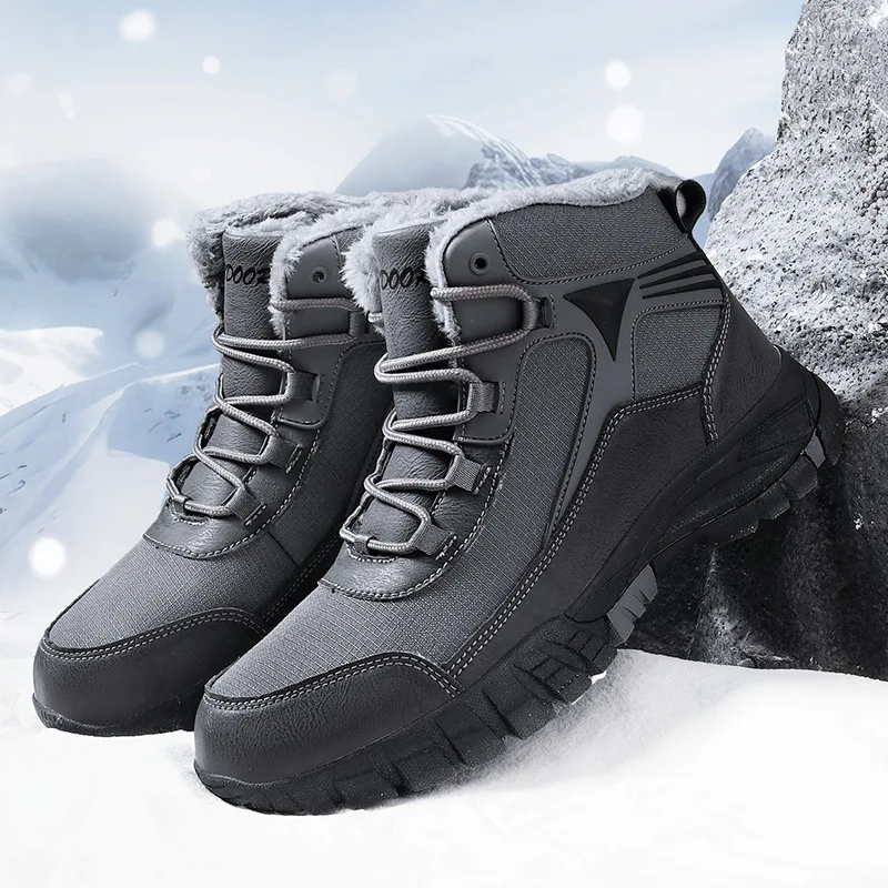 Anti Slip Hiking Snow Boots Men with Thick Fleece Waterproof Cold Resistant and Warm High Top Army Green Cotton Boots for Men