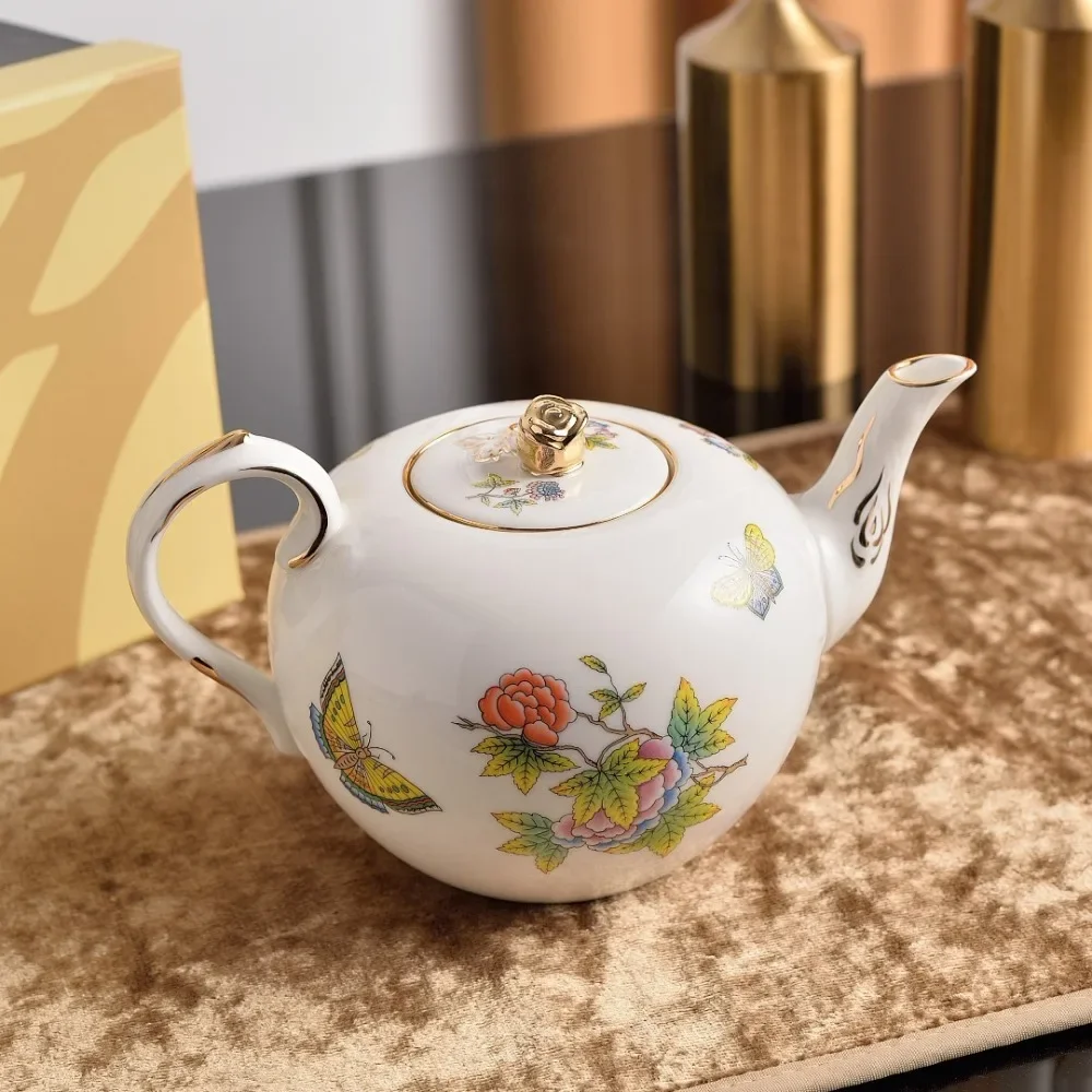 Hungarian Floral Garden Afternoon Tea Set With Teapot Sugar Bowl Creamer Tray And Coffee Cup Saucer Victoria Style