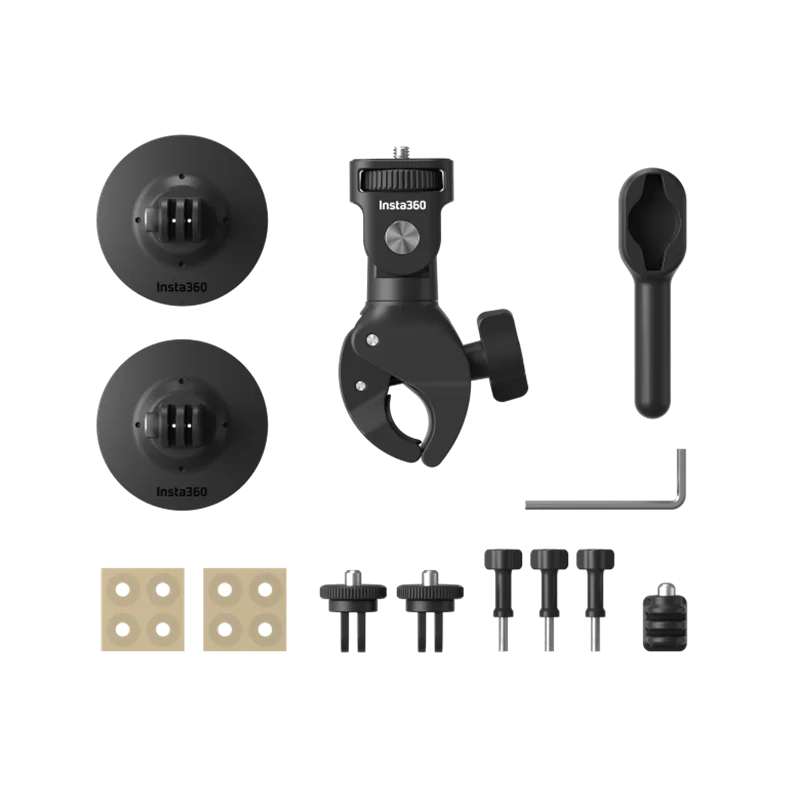 Kit Supporto Per Action Camera Insta360 X4/X3/X2 Per Moto | Staffa Regolabile A 360° Con Morsetto Doppio E Selfie Stick 28-112 Cm, In Alluminio