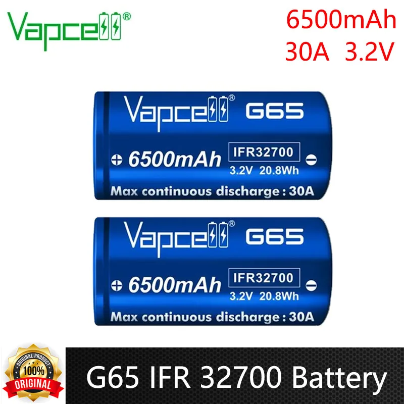 Original Vapcell G65 IFR 32700 Battery 6500mah High-capacity 30A 3.2V  Rechargeable Lithium Iron Phosphate Battery For E-bike